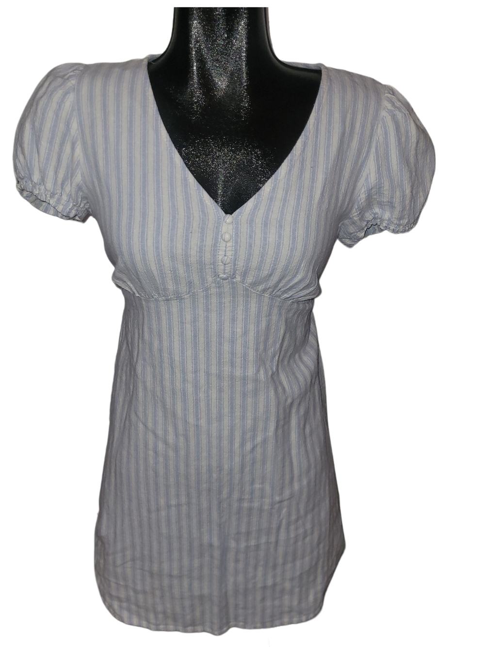 Blumind Striped V-Neck Short Puff Sleeve  Linen Blend Dress Size 5